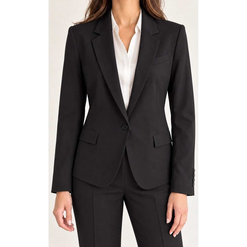 Theory Women's Black Stretch Wool Blazer Size 10 One Button Made in USA